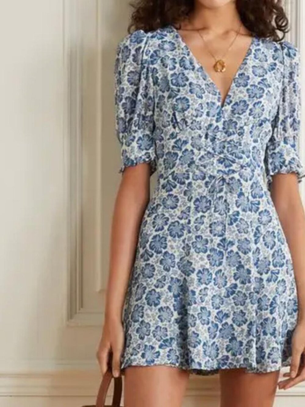 Reformation- Steph blue and white mini dress